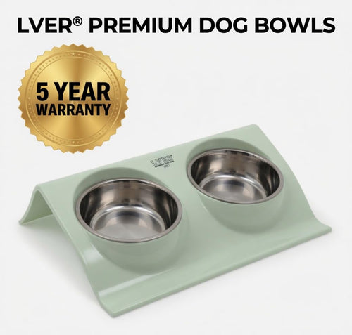 LVER 2 In 1 Raised Premium Pet Bowl Set for Dogs & Cats – Elevated Double Stainless Steel, Non-Slip Modern Stand for Food & Water, Easy Clean, Durable, Stable, Hygienic for Small, Medium & Large Pets