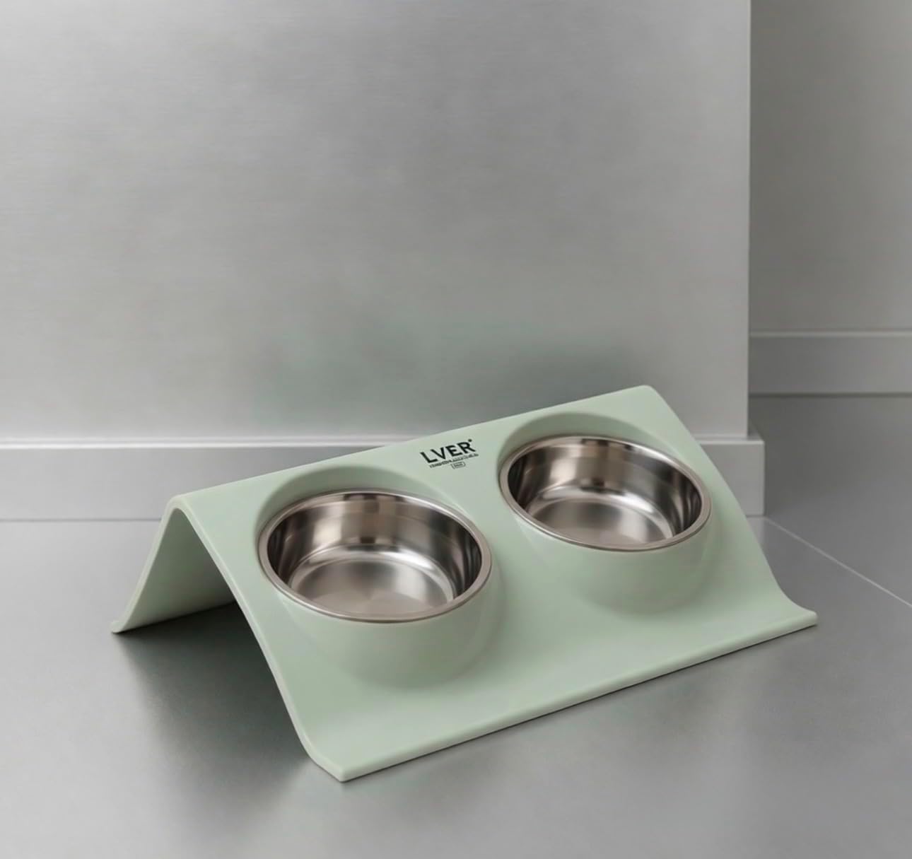 LVER 2 In 1 Elevated Dog Bowl Set - Dogs & Cats – Premium Raised Double Stainless Steel, Non-Slip Modern Stand for Food & Water, Easy Clean, Durable, Stable, Hygienic for Small, Medium & Large Pets